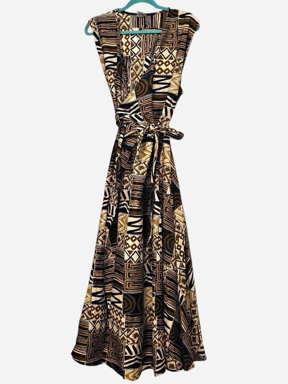 Brown & Black Geometric Wrap Maxi Dress